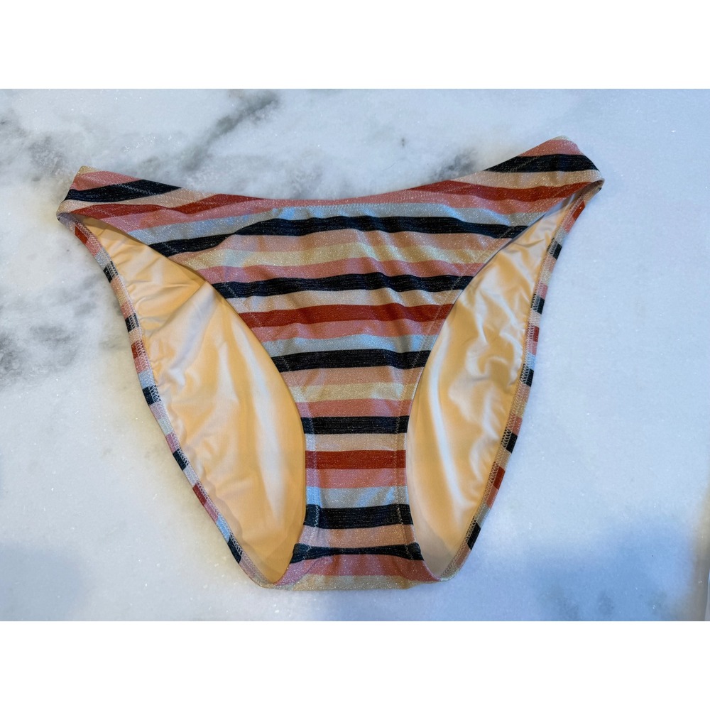 J. Crew Metallic Striped Bikini Bottom Multi Color CS408 Womens Large NWT